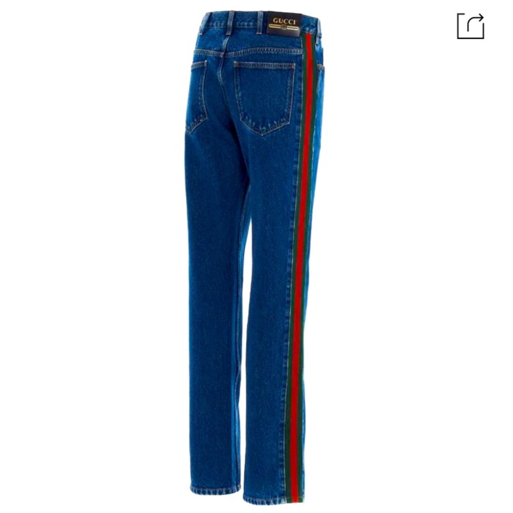 🇮🇹New Gucci Green Red Side Stripe Straight Leg Blue Jeans🇮🇹 - Picture 16 of 16